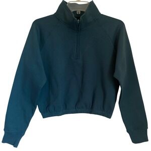 Born Primitive Cropped Sweatshirt 1/2 Zip Women XS Green  Athleisure Oversized